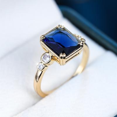 Royalblaue quadratische Zirkonringe für Frauen, Luxus-Goldfarbe, geometrischer Zirkon, Eheringe, Mode-Party-Schmuck