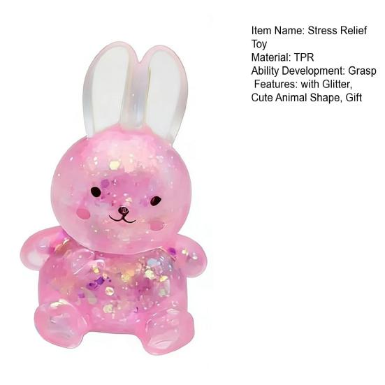Rabbit Squeeze Toy with Glitter Clear Cartoon Frog Shape Stress Relief Sensory Toy Anxiety Relieving Slow Rising Stress Ball Hand Toy