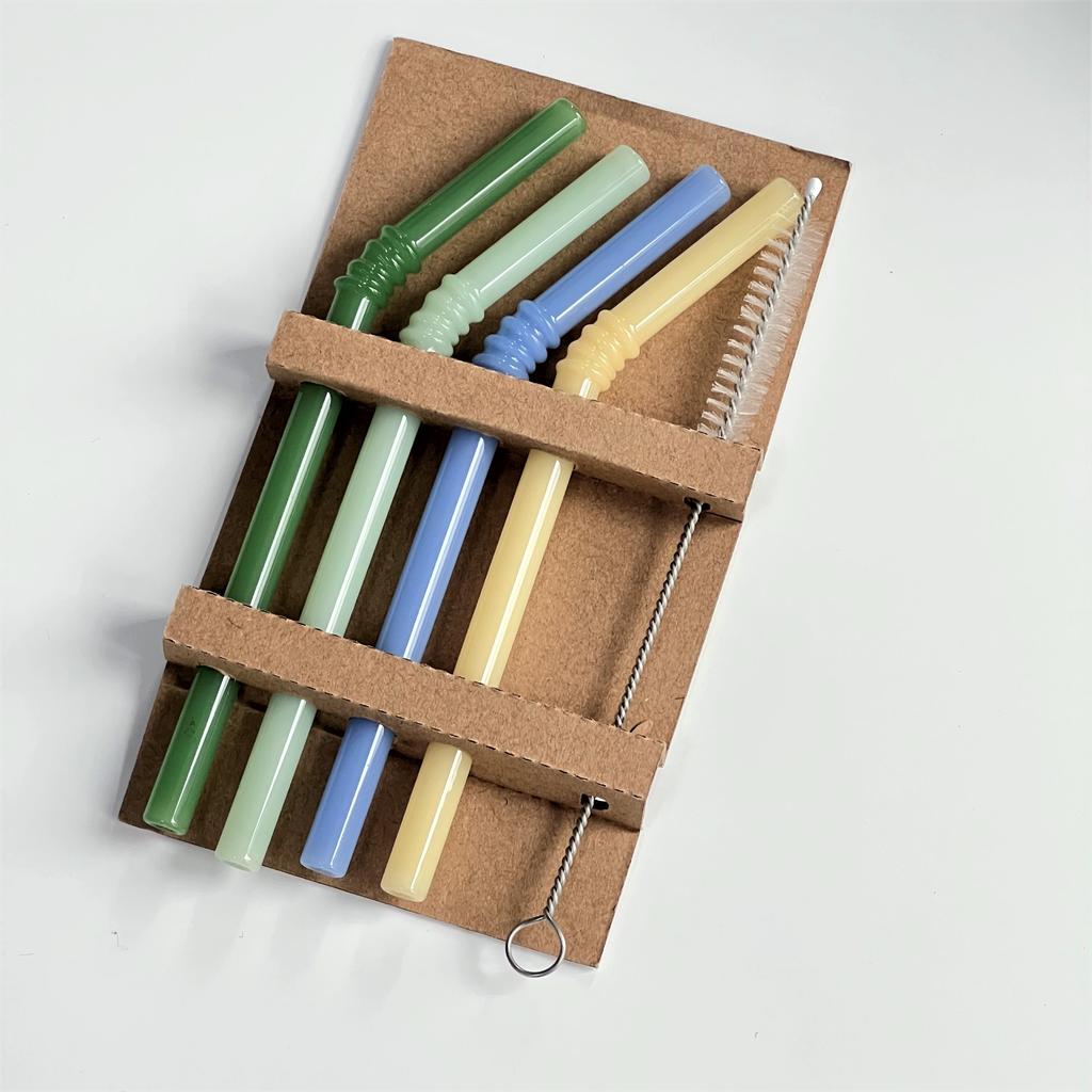 4PC/set Jade Color Glass Straw Heat Resistant Cold Beverage Bent Straws Reusable Straw 150mm*8mm Short Stem Drinking Straw