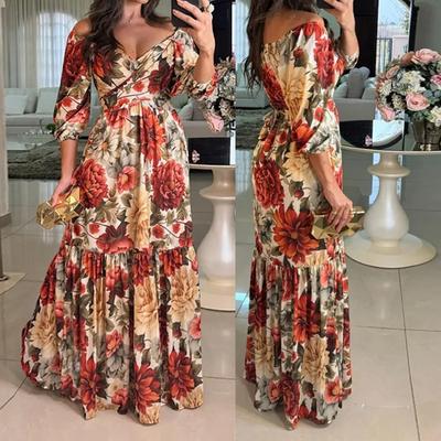 Nuovo Abito da Donna Primaverile Elegante e alla Moda con Stampa e Manica a Cinque Punti