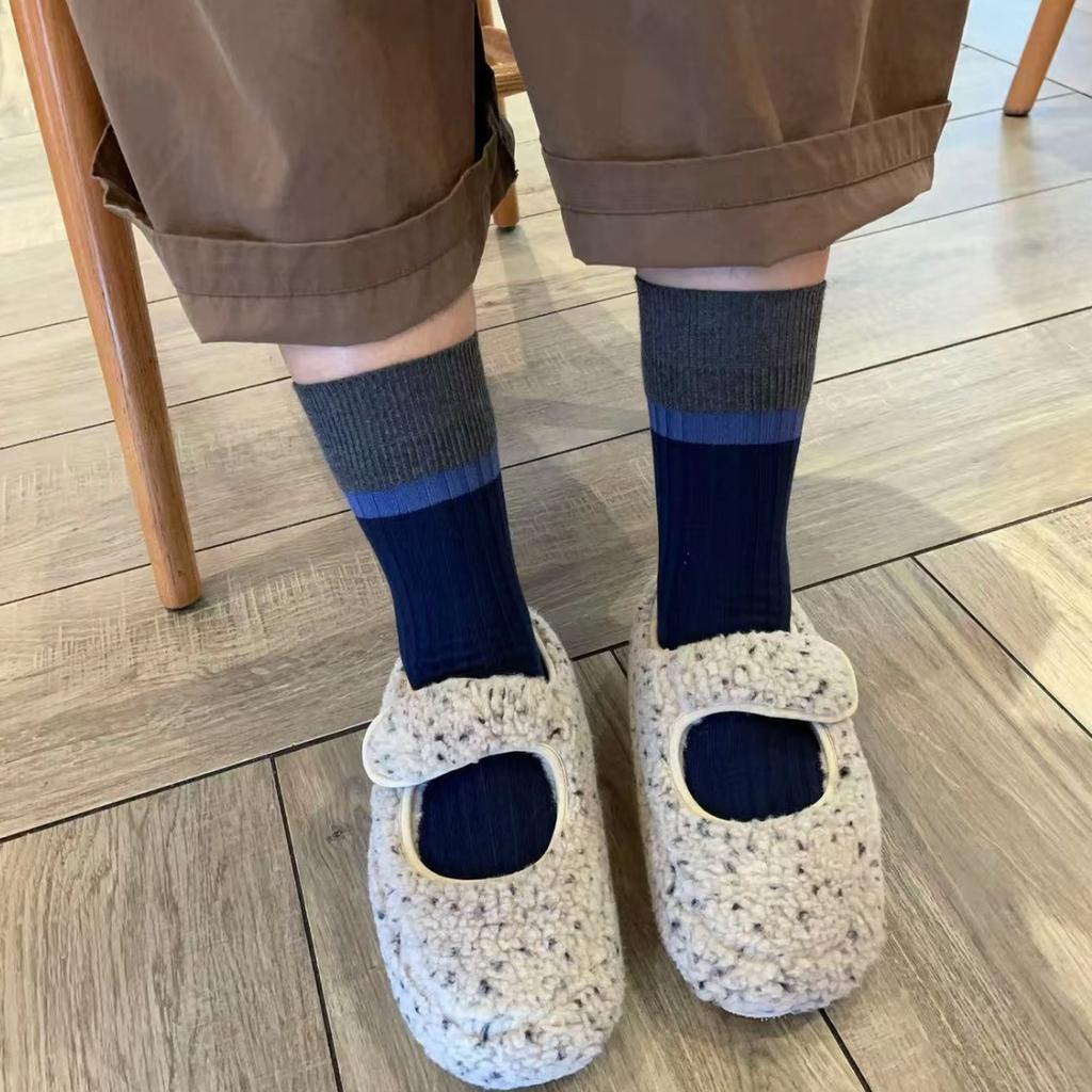 Chaussettes Empilables Mi-Mollet Rayées Sans Couture Contrastées Vintage Saison Mode Dongdaemun Célébrité Internet Chaussettes Explosives