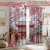 2D flat printing 2pcs Curtain Cherry Blossom Temple Japan Digital Printed Polyester Drapes Festive Holiday Perfect for Photo