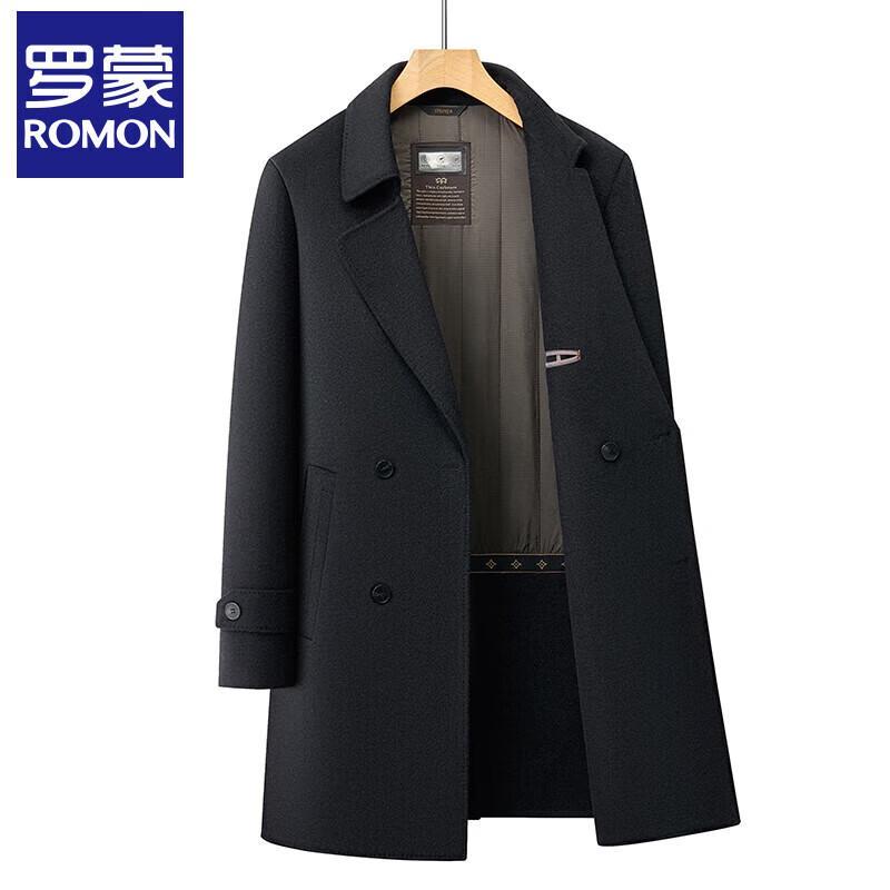 Romon Men's 2025 Mid-Length Wool Blend Down-Lined Trench Coat