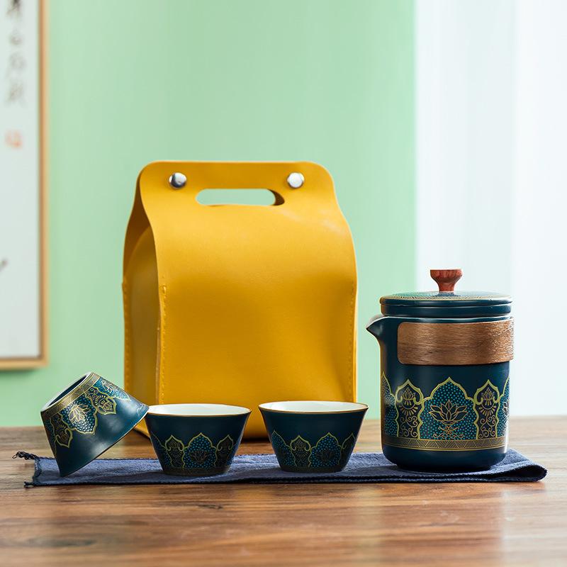 Travel tea set, ceramic express cup, one pot, three cups of tea can, tea can set, gift
