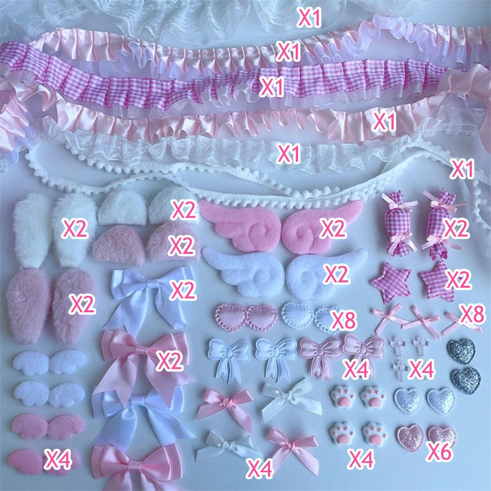 Colorful Ribbon Lace Trim Handmade Material Kit DIY Angel Wings Bunny Ear Handmade Material Pack Pain Bag Card Cover Decoration
