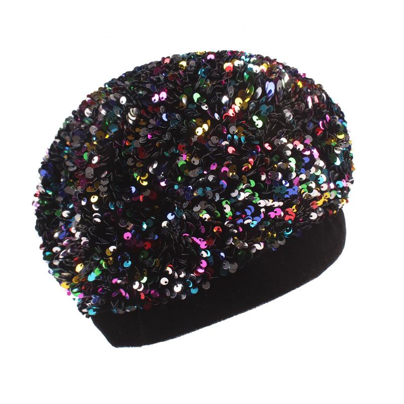 Hat Women's Sequined Fashionable Warm Knitted Painter's Beret