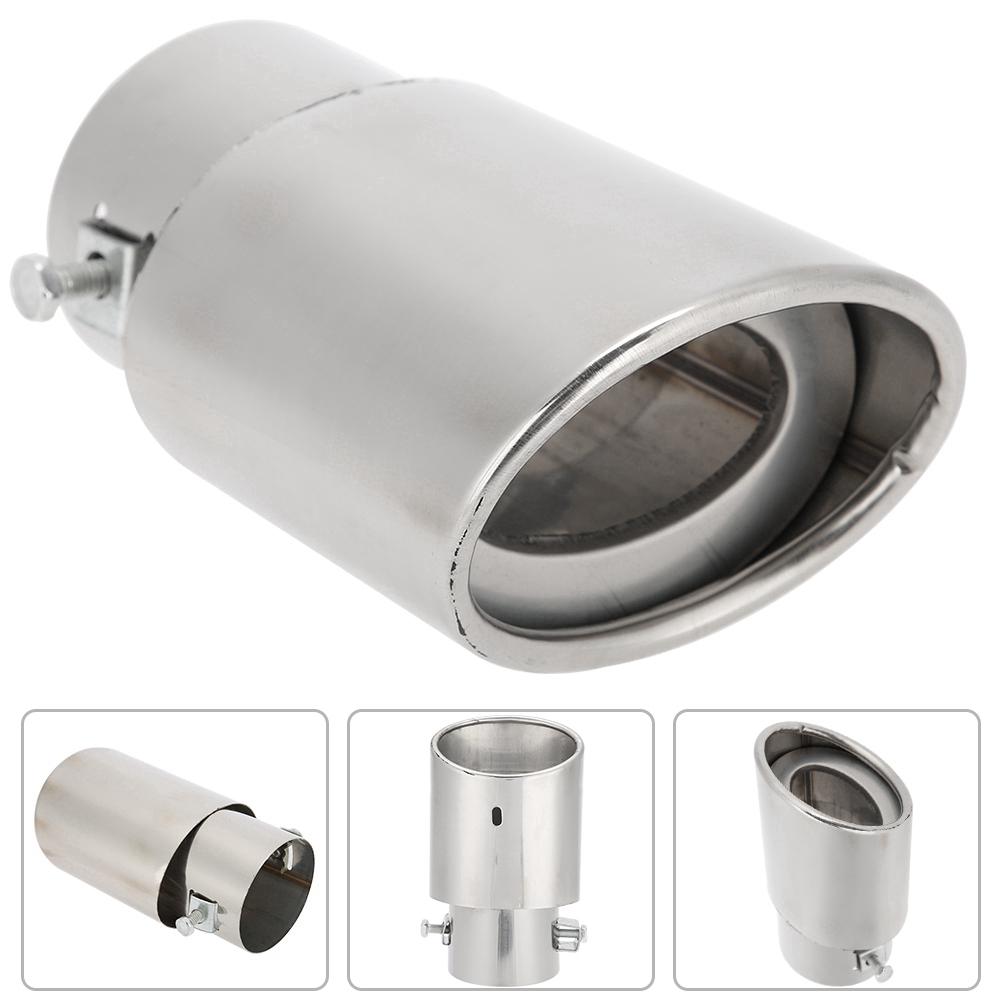 Blank Sølv Rustfritt Stål Universalt Bil Rett Eksosrør Bakre Lyddemper Tips Hale Hals
