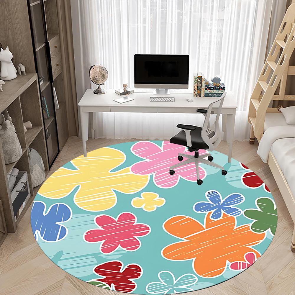 1pc Floral Pattern Office Round Rug, Non-slip, Soft and Durable Office Rug for Interior Decoration, Perfect for Office, Beautiful Decoration Yy2603230