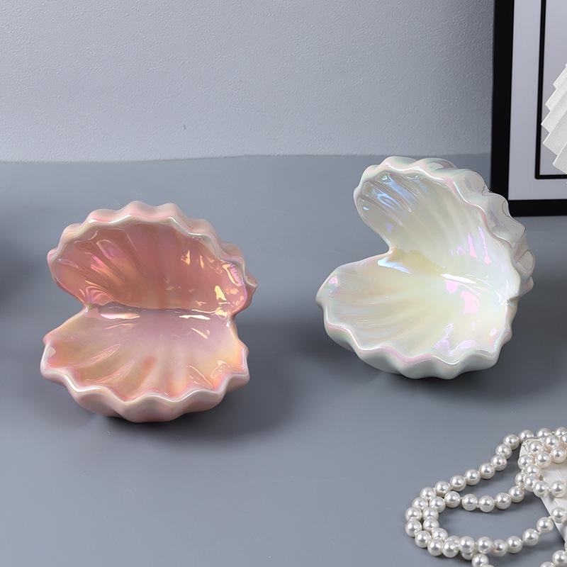 Ceramic Shell Storage Tray: Children's Bedroom Decor, Night Light, Jewelry Box, Fish Tank Ornament.