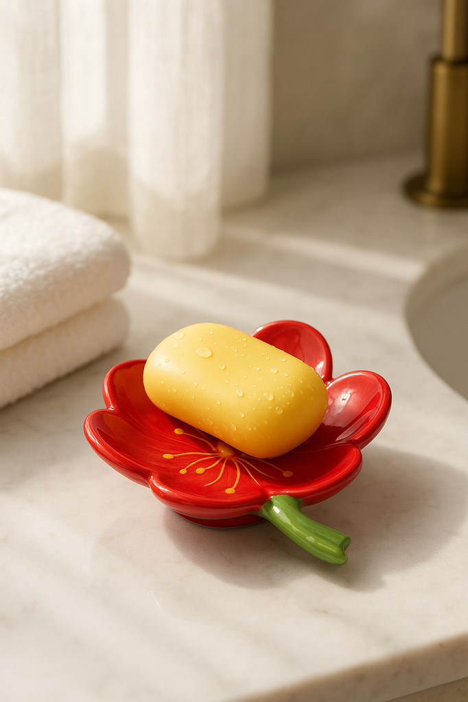 Ceramiczny kwiat w kształcie mydelniczki mydelniczka odpływowa mydelniczka łazienkowa prysznic uchwyt na mydło gąbka talerz do przechowywania akcesoria łazienkowe