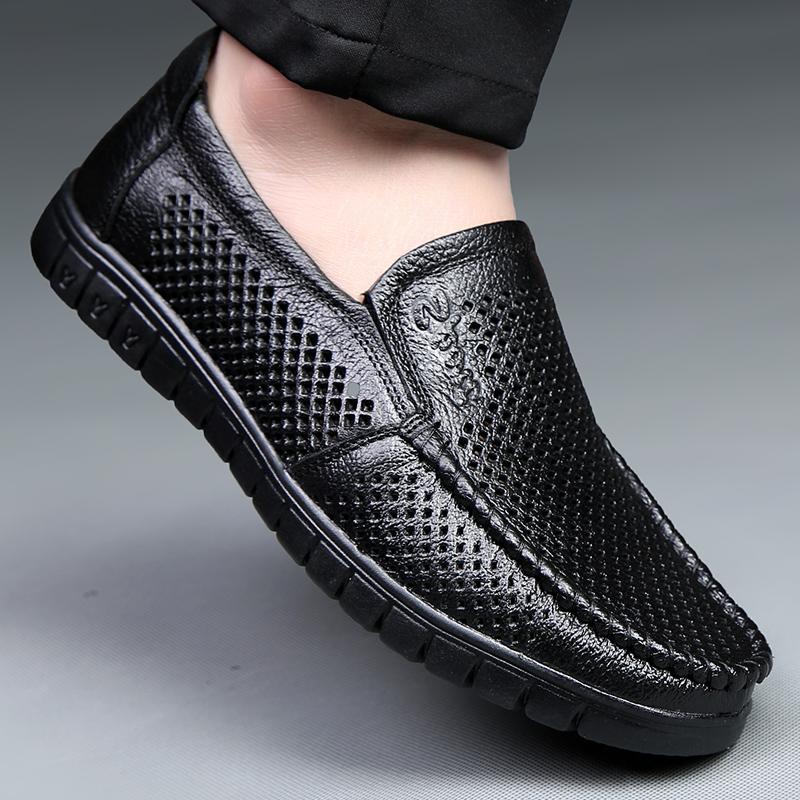 Fashion Men's Hollow Leather Shoes Summer Soft Sole Men's Loafers Platform Bussines Dress Shoes Men Casual Sandals Shoes