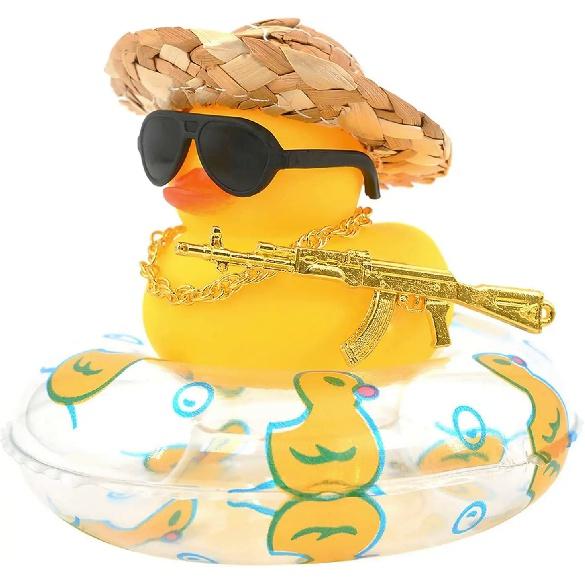 Duck Car Ornaments Yellow Duck Car Dashboard Decorations Set with Sunglasses, Swimming Ring Kids Bath Toys Home Duck Decoration