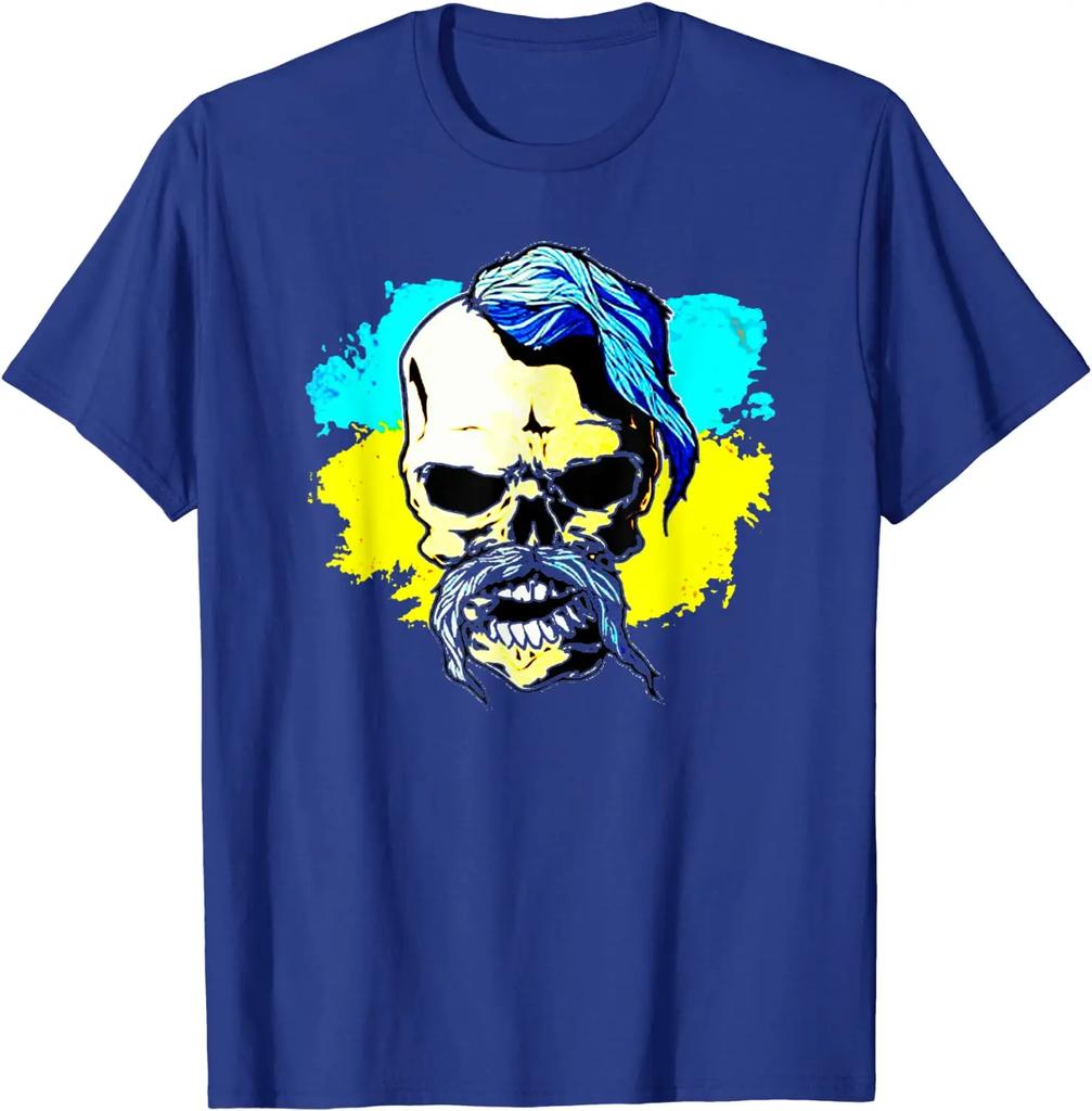 Ukrainian Flag Skull Cossack Warriors T-Shirt. Summer Cotton Short Sleeve O-Neck Mens T Shirt New S-3XL