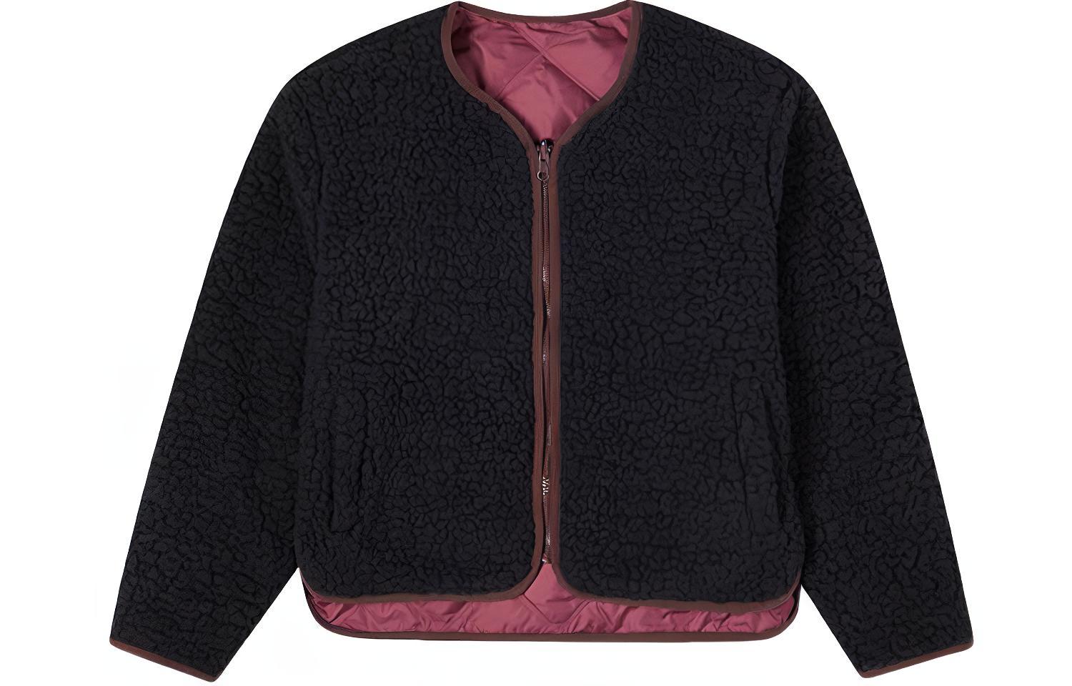 Converse REVERSIBLE SHERPA Cropped Coats Women s Black U Neck Moderate 10022733-A03 M