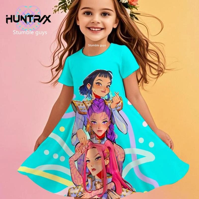 Kpop Demon Hunters Girls Toddler Dress Summer Kids Cartoon Anime Princess Beach Outfit Casual Nightgown