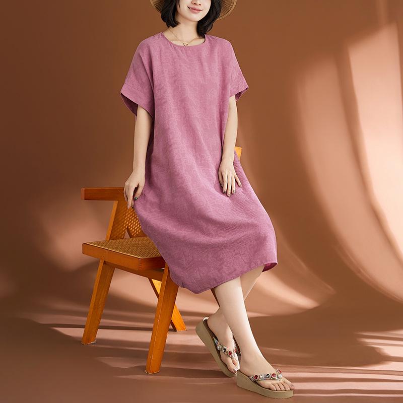 

2026 Plus Size Women s 100% Cotton Jacquard Casual Korean Style Dress Plus Size фиолетовый