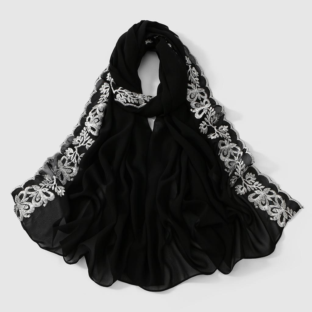 Butterfly Embroidery Hijab Scarf for Woman Muslim Long Shawl Islam Turban Headscarf