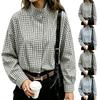 Chaqueta corta a cuadros para mujer con cremallera, manga larga y cuello alto