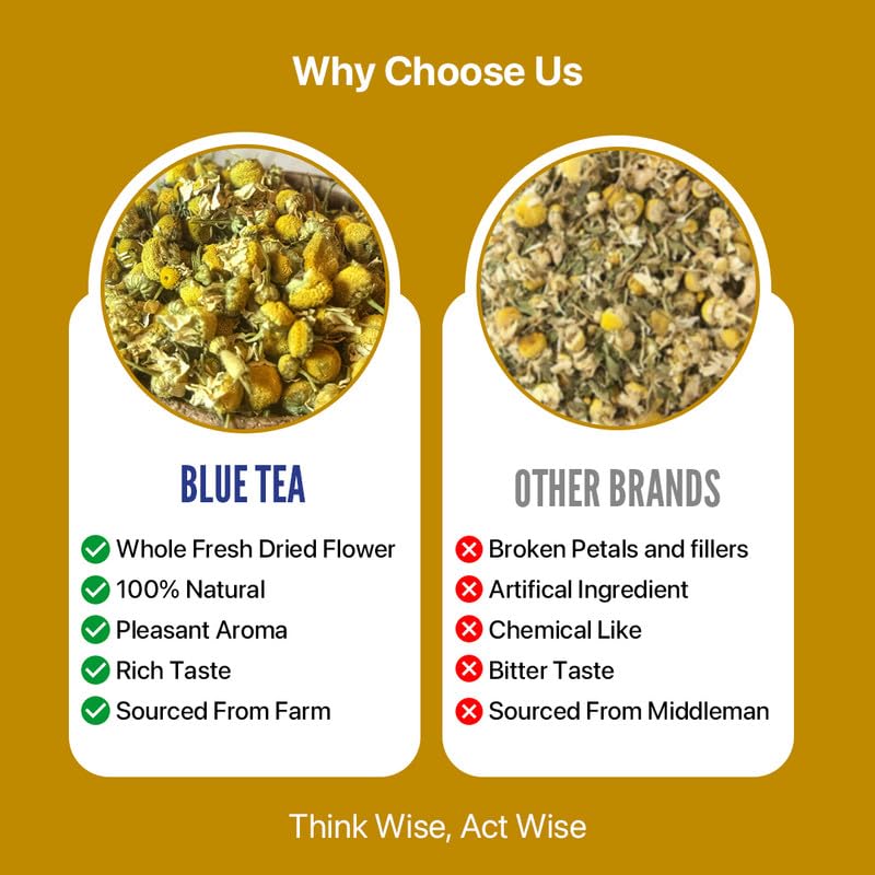 BLUE TEA - Chamomile Tea - 30 G - 30+ Cups | SLEEP & RELAXATION | Herbal Tea - Caffeine Free - Flower Based - Non-Bitter | Reusable Pet Jar