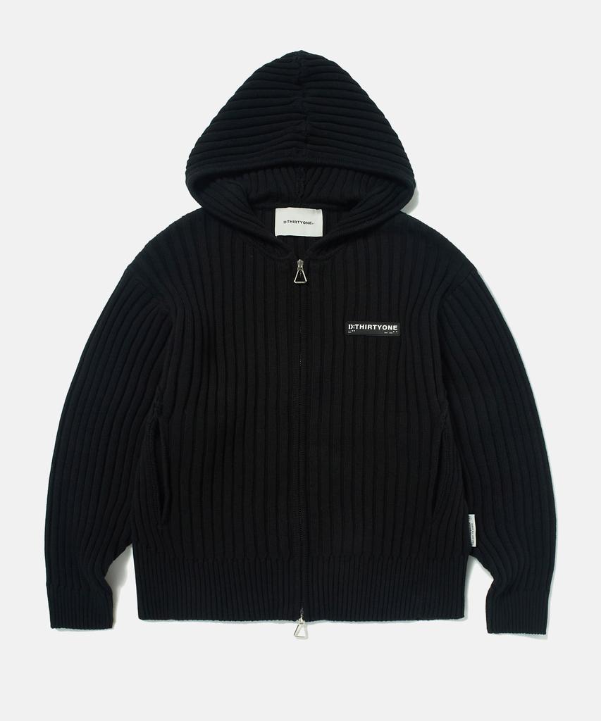 DTHIRTYONE Ribbed Zip Hoodie Sweater (Black)