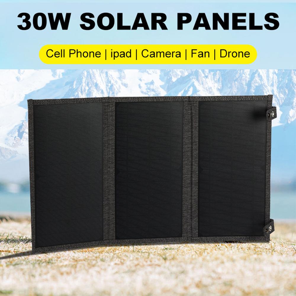 

30 Вт Складна Сонячна Панель Виходи DC+USB+Type-C Портативний Зарядний Пристрій для Кемпінгу, Походів на Відкритому Повітрі Black