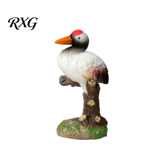 Fade Resistant Garden Animal Decor Resin Red-Crowned Bird Figurines, Realistic Statues with Rock Base, Mini Landscape Micro Ornaments for Tea