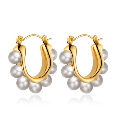 Edelstahl-Perlenohrringe, exklusives Design, leichter Luxus, 18 Gold, trendige Damenohrringe aus Titanstahl