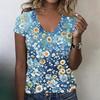 Women V Neck Short Sleeve Floral Print Casual Loose Fit T Shirt Lightweight Soft Fabric Comfortable Top for Daily Wear