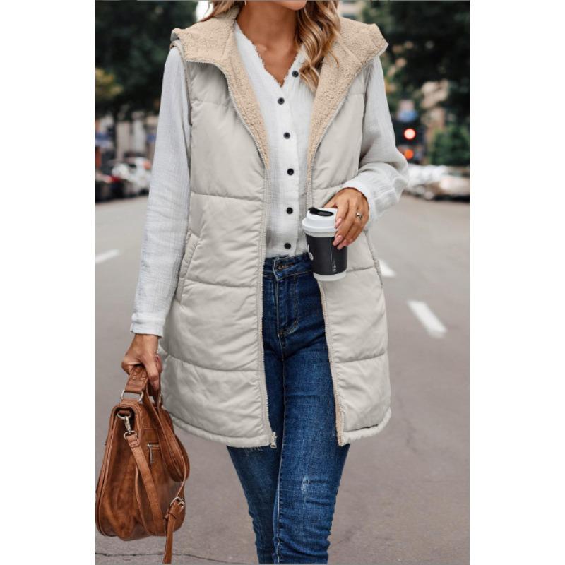 Einfarbige Baumwollkleidung mit Kapuze, Weste, beidseitig tragbar, schlank geschnitten, siebenfarbig, achtgrößig, Winterweste