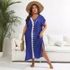 Plus Size Hand-Crocheted Color Block Deep V Slit Beach Cover-Up Dress