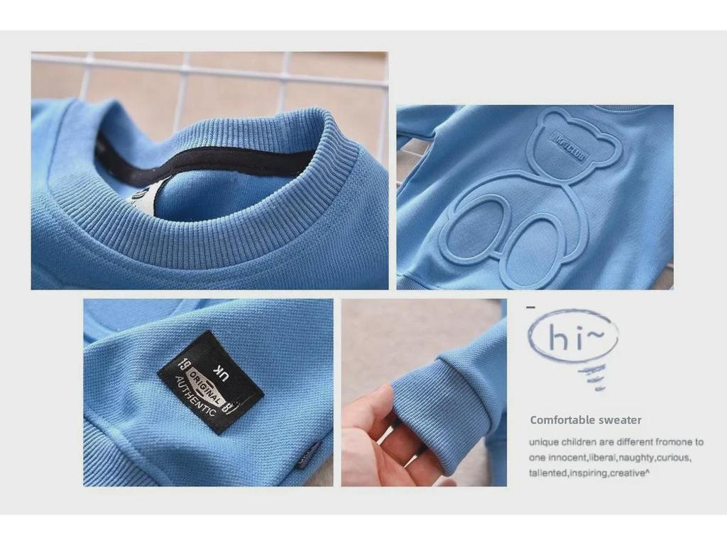 Frühlings- & Herbst-Langarm-T-Shirts für Jungen - Geprägter Bär Dünner Pullover für Kinder