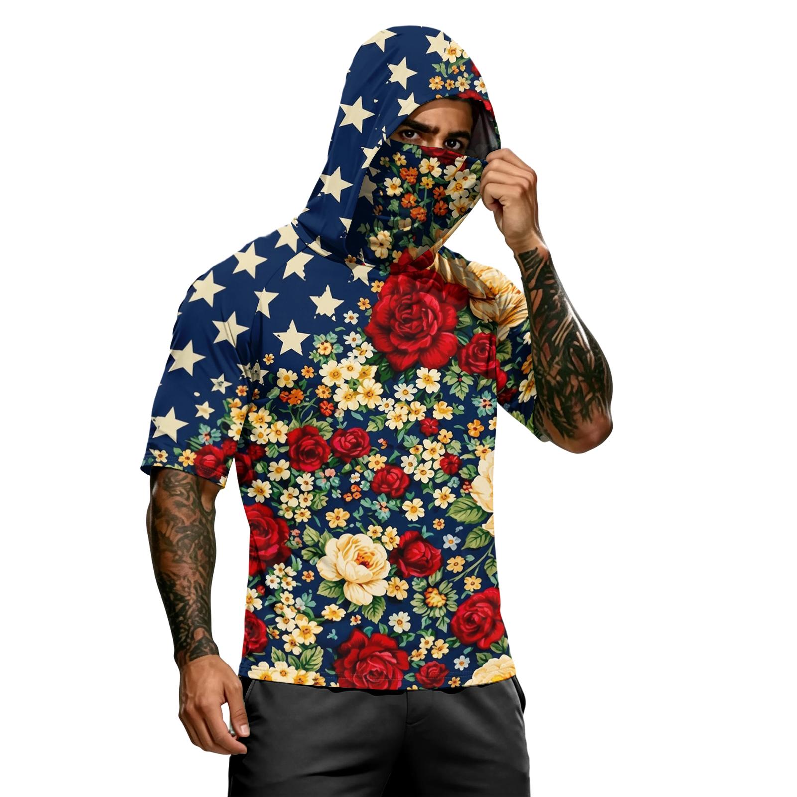 

Men s Summer Independence Day Color Block Quick Dry Short Sleeve Tee, UPF 0+ UV Block Fishing & Sports Sun Hoodie XL кавун червоний колір