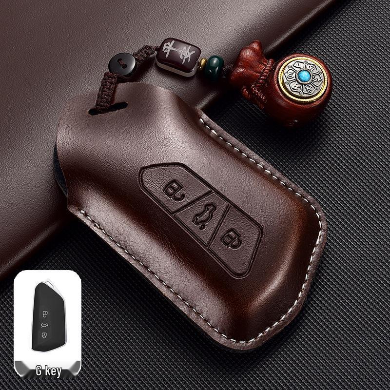 Leather Key Case for Volkswagen Models: T-Cross, Lavida, Lamando, Bora, Tiguan, Sagitar, Polo, Magotan, Passat, Tharu
