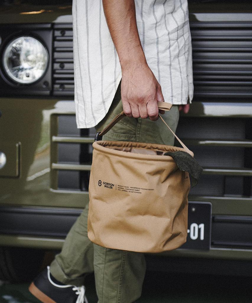 GORDON MILLER Auto-Cordura-Falteimer, 12 l, Autowaschanlage, Mülleimer, Zubehörhalter, faltbar, Coyote Beige, 1762323