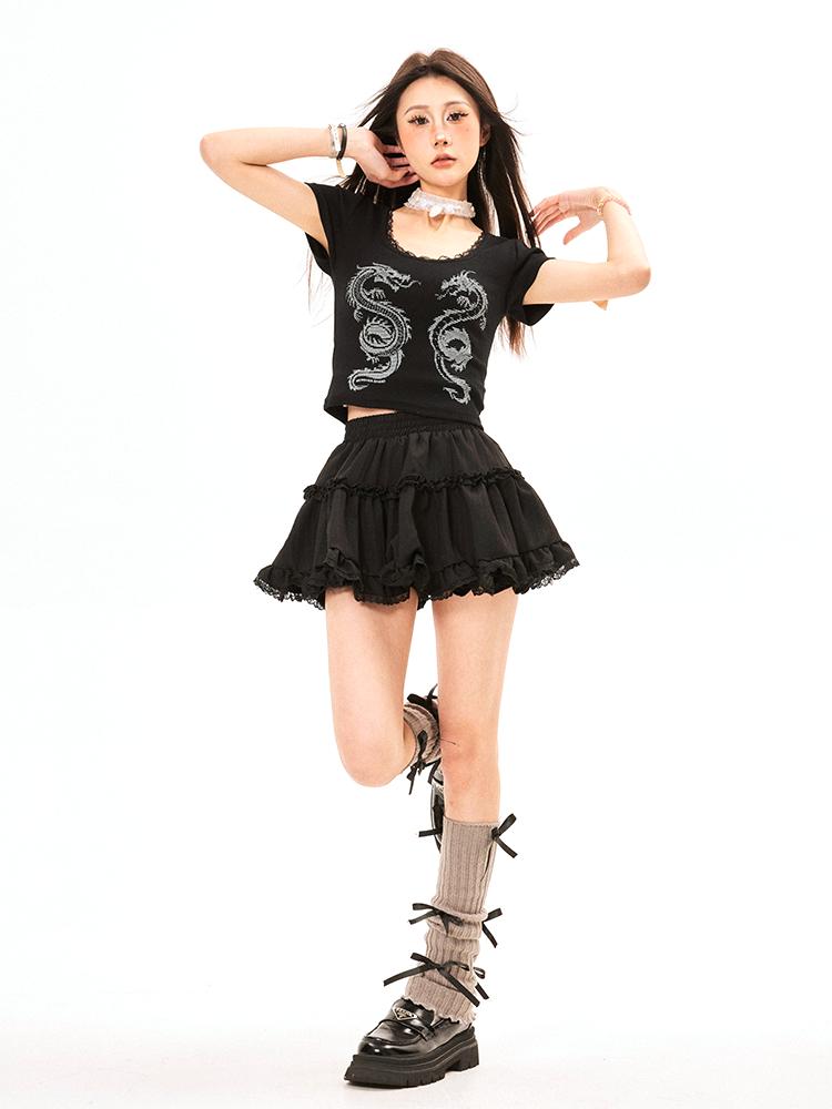 Mini Skirt Women Summer Kawaii Lace Mesh Patchwork Sexy White High Waist A-line Lolita Ruffle Skirt