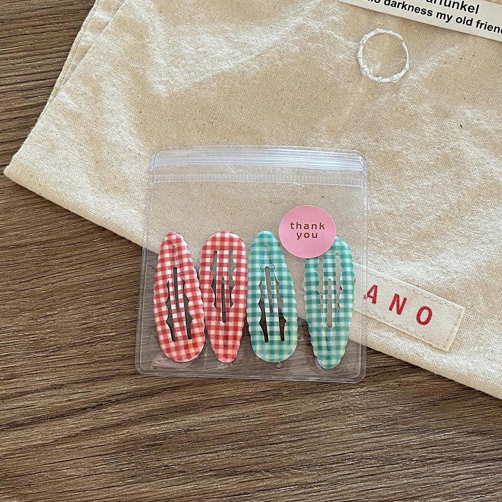 4Pcs/bag Sweet Cute Plaid Water Drops BB Clip College Style Young Students Women Girls Broken Hair Clip Fringe Bangs Hairpin