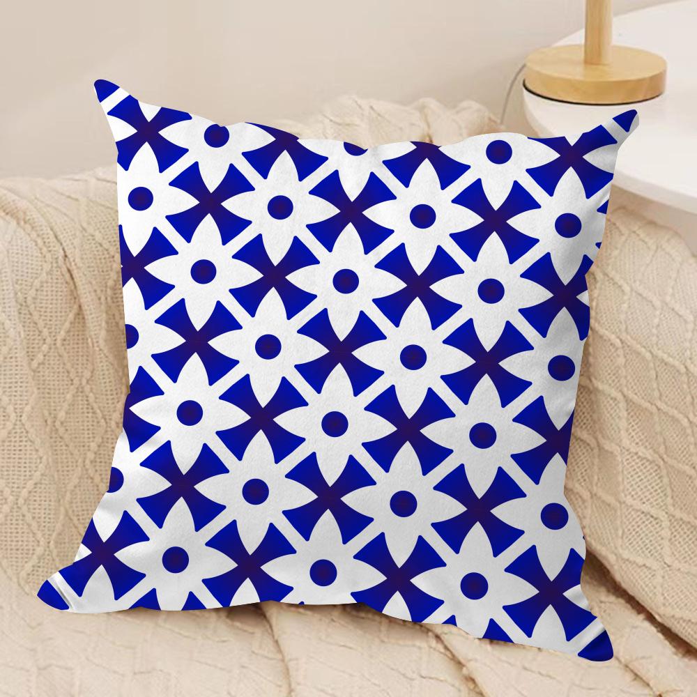 Blue and White Geometric Cushion Cover Soft Plush DoubleSided Printed Sofa Pillow Cushion Cover  Cozy AllSeason Decor Gift