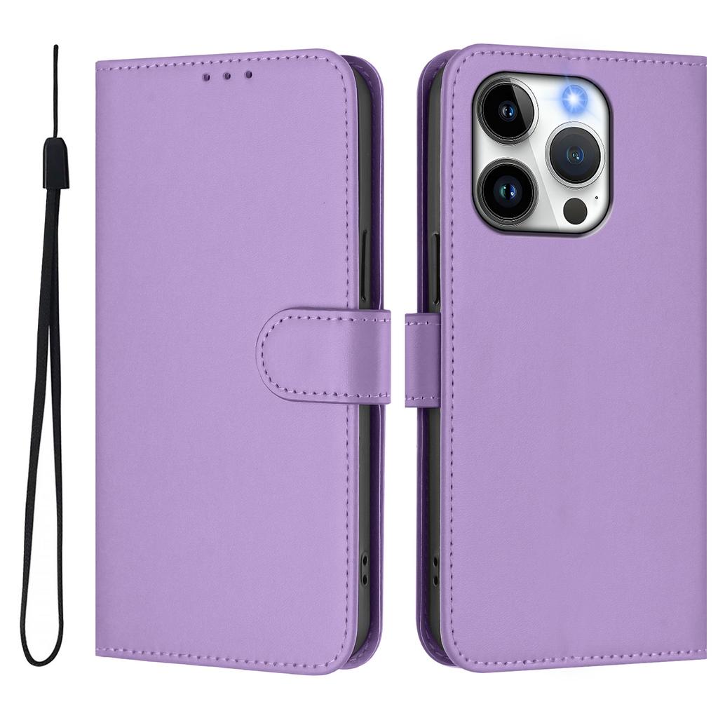 For iPhone 15 Pro Case Solid Color Wallet Leather Phone Cover with Strap