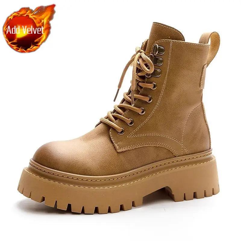 

Модные байкерские ботинки на толстой подошве, женские короткие туфли на платформе, кожаные женские ботильоны с круглым носком, весна 2024, осенний тренд, новинка 35