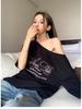 Women's Retro American Letter Print Off-Shoulder T-Shirt – Short Sleeves, Casual Loose Fit, Summer Style