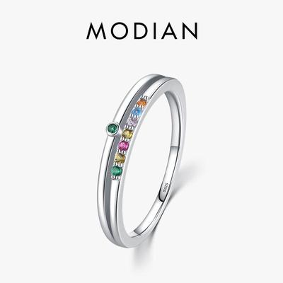 MODIAN 925 Sterling Silver Rainbow Zirconia Doule Layer Ring For Women Fashion Fine Jewelry Wedding Gift