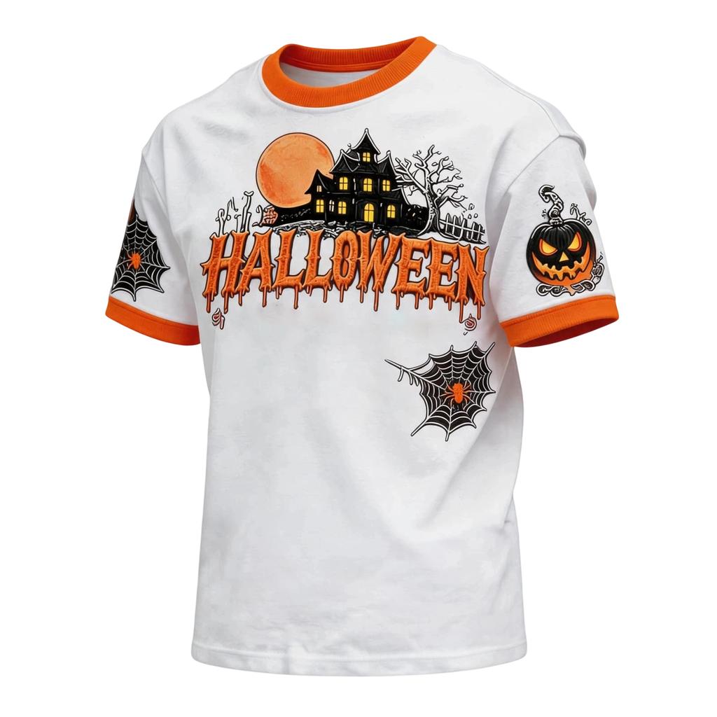 T-shirt da uomo con stampa di Halloween, girocollo, manica corta