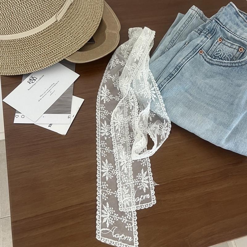 1Pcs Bow Thin Lace Waist Belt Floral Tie Up Dress Jeans Belt Streetwear Lace Skirt Lace Shawl Y2K Long Lace Waistband