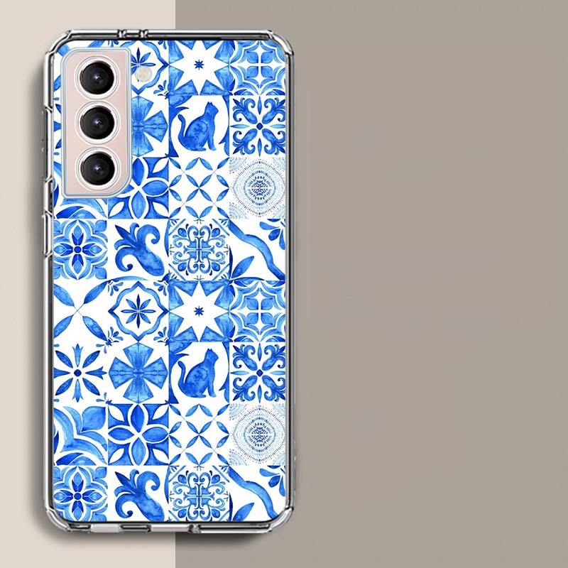 Blue white Porcelain Pattern Phone Case For Samsung Galaxy S25 Edge S24 S23 FE S21 S20 S10 Plus S22 S26 Ultra Cover Clear Cases