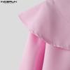 INCERUN Men Lapel Neck Ruffled Shoulder Long Sleeve Buttons Up Casual Shirts