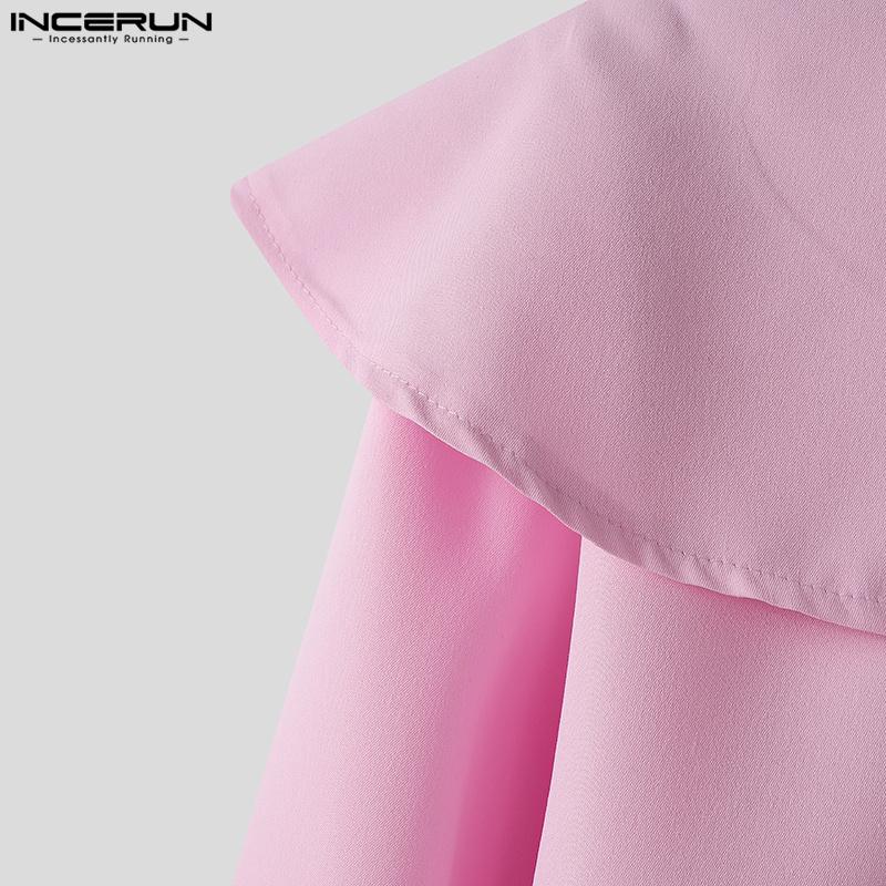 INCERUN Men Lapel Neck Ruffled Shoulder Long Sleeve Buttons Up Casual Shirts