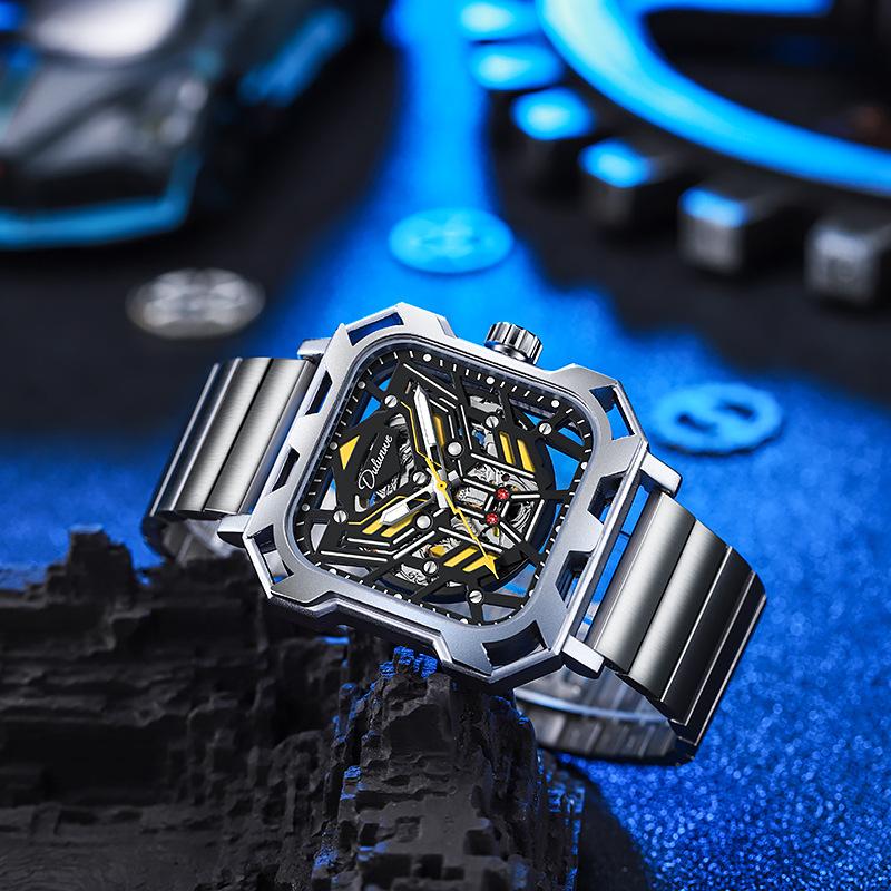 Unique Square Hollow Dial Watches Top Luxury Brand Men Sport Watch Automatic Mechanical Waterproof Wristwatch Relogio