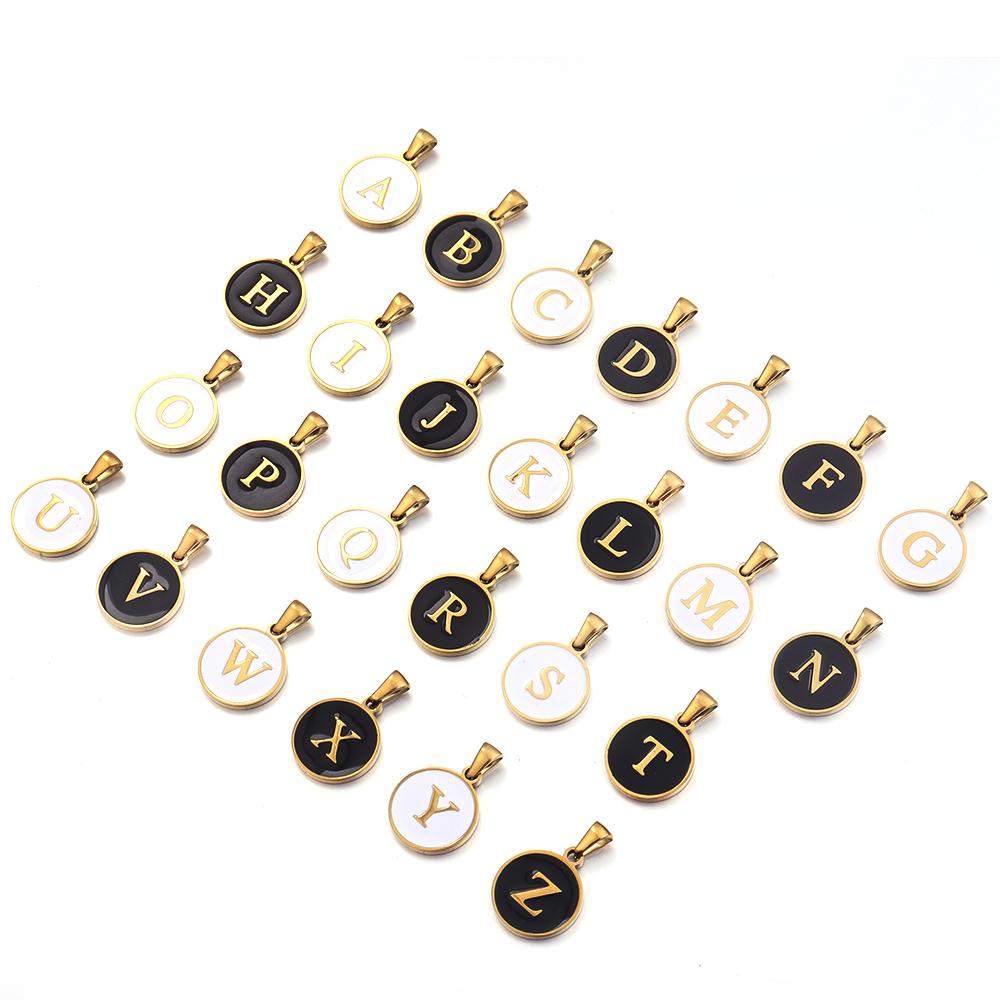 2Pcs Stainless Steel A-Z Round Letter Charms Enamel Alphabet Charms Single-sided Pendant DIY Necklace Bracelet Jewelry Findings