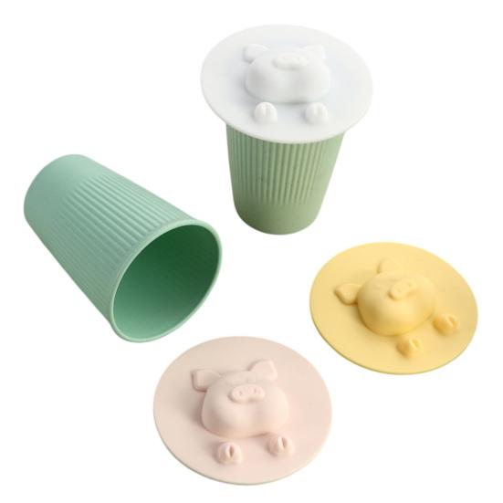 Piggy Silicone Cup Lid Heat Resistant Non-Slip Mug Cover Microwave Safe Cute Pig Cup Cover for Coffee Tea Hot Drinks