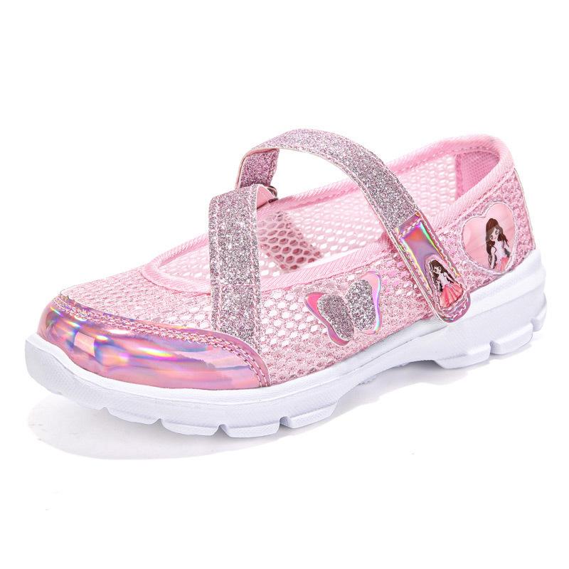 Summer Girls Princess Shoes Children's Shoes New Girls Single Net Shoes Medium and Older Children Soft-soled Sports Shoes Casual Shoes